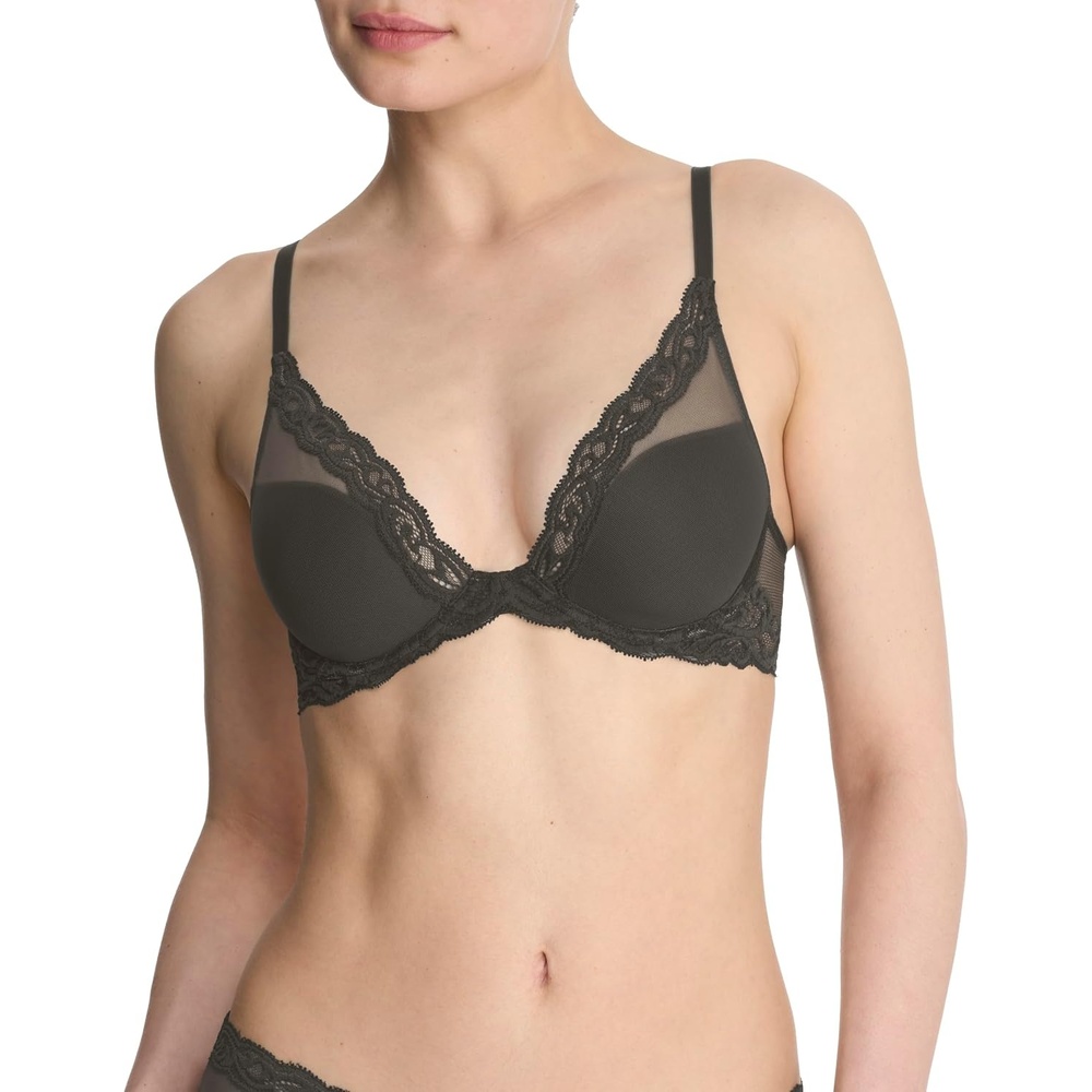 image:imageNatori Women Feathers Lace Plunge TShirt BraCity Grey