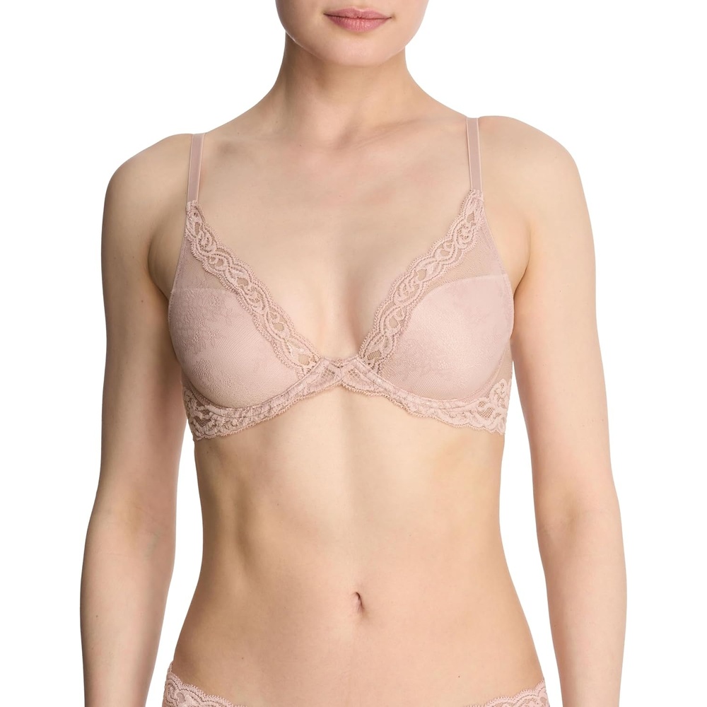 image:imageNatori Women Feathers Lace Plunge TShirt BraRose Beige LacePink Pearl