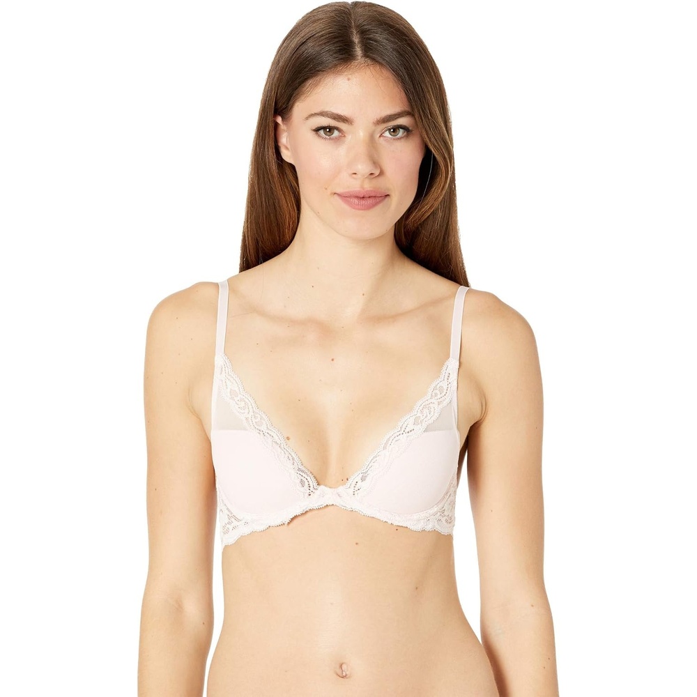 image:imageNatori Women Feathers Lace Plunge TShirt BraSheer Pink