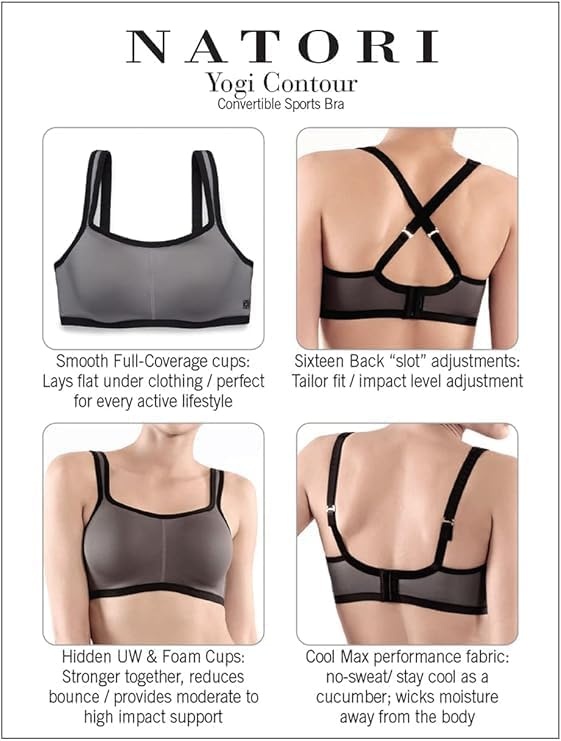 image:imageNatori Womens Natori Yogi Contour Convertible Sports BraGreyBlack