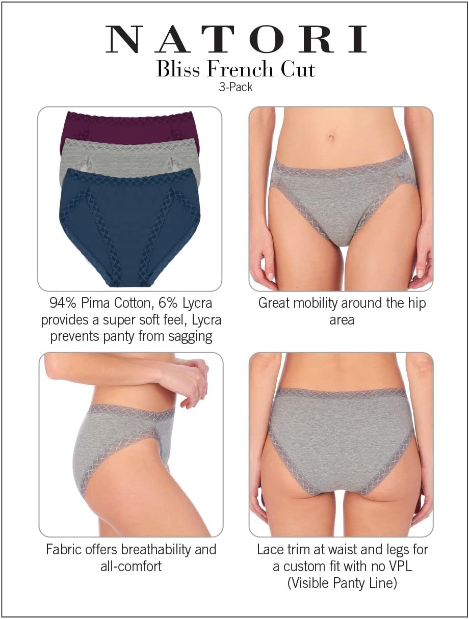 image:imageNatori Womens Pima Bliss French Cut Briefs 3 PackBaby BlueDelicate PeachBlack