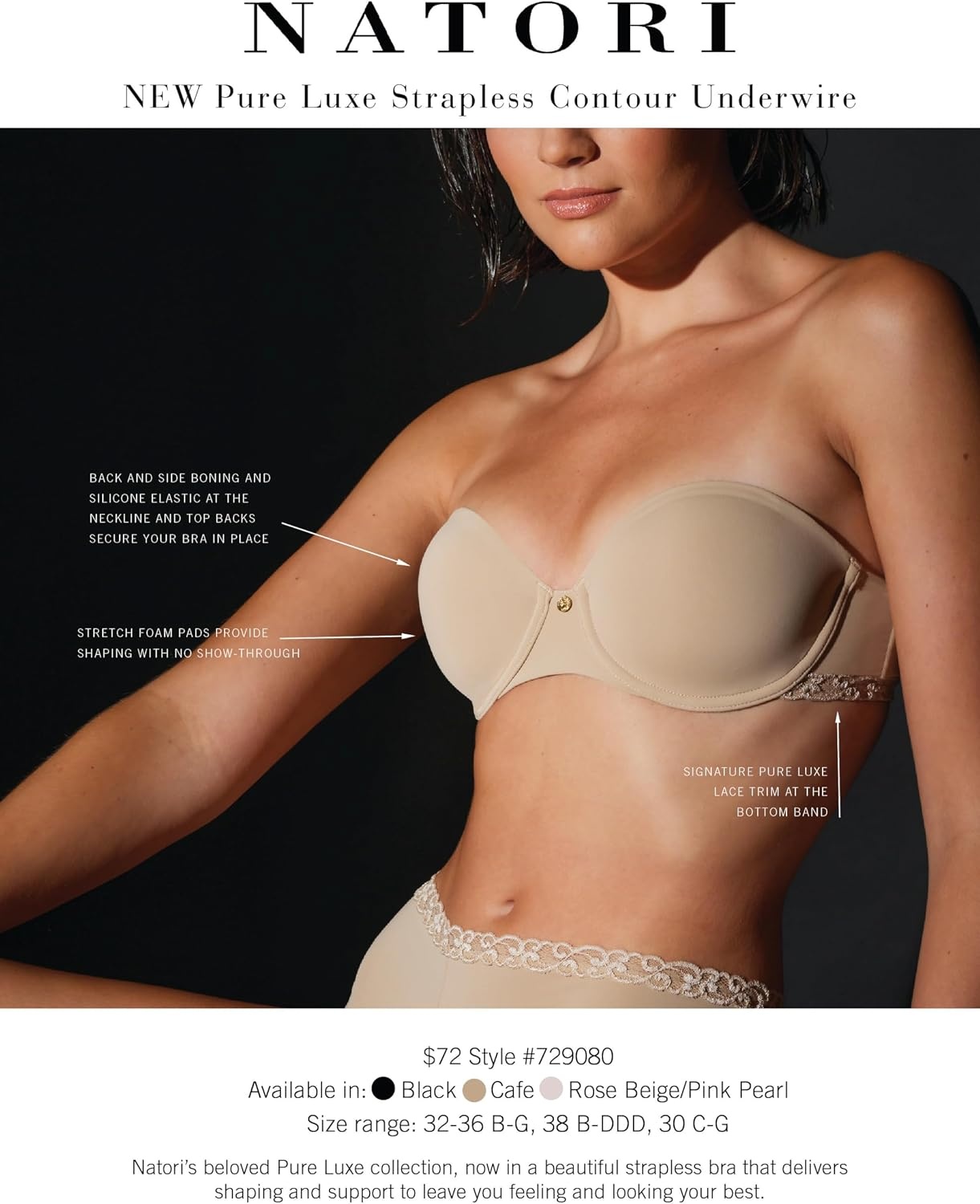image:imageNatori Womens Pure Luxe Strapless Contour UnderwireBlack