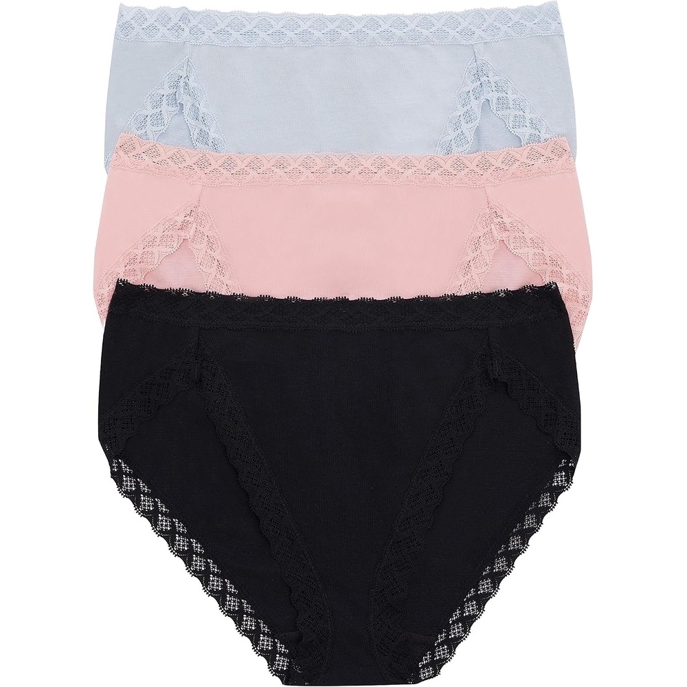 image:imageNatori Womens Pima Bliss French Cut Briefs 3 PackBaby BlueDelicate PeachBlack