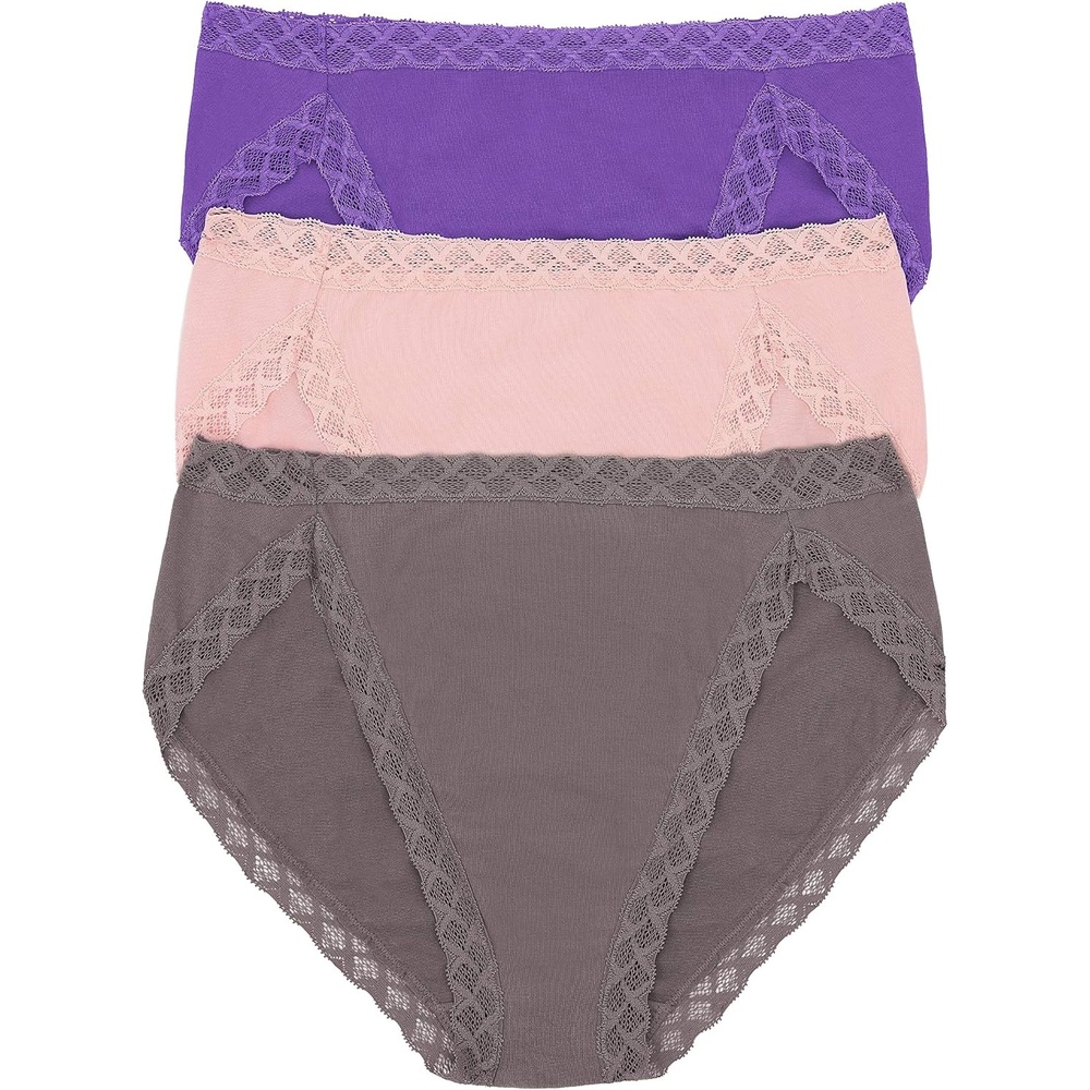 image:imageNatori Womens Pima Bliss French Cut Briefs 3 PackElectric PurpleDelicate PeachMineral