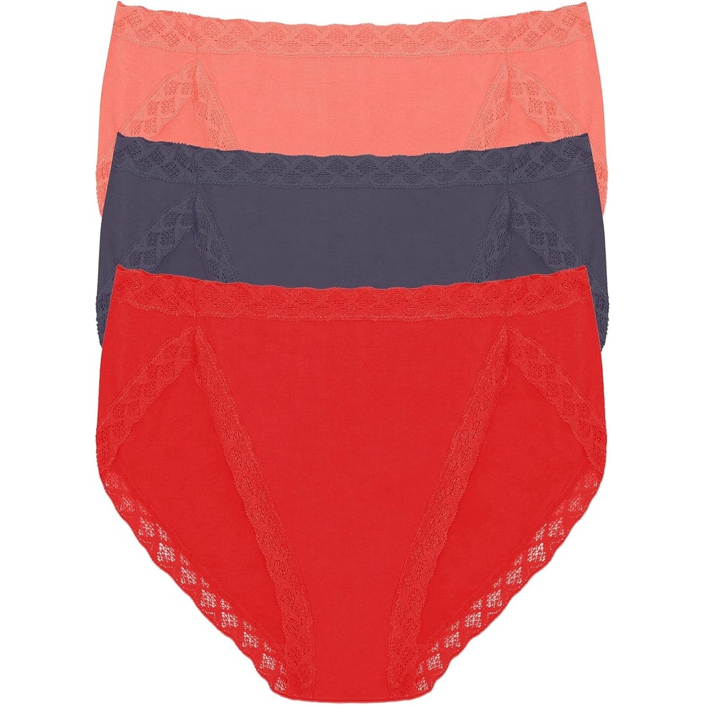 image:imageNatori Womens Pima Bliss French Cut Briefs 3 PackNeon CoralGreystonePaprika