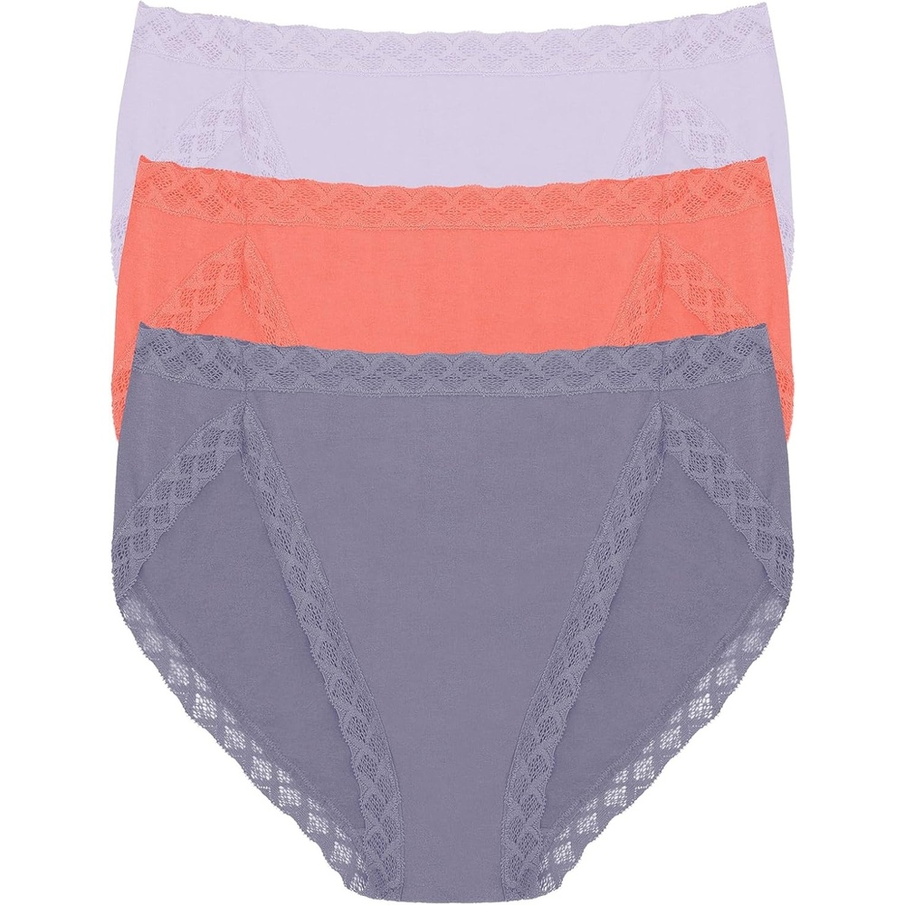 image:imageNatori Womens Pima Bliss French Cut Briefs 3 PackPurple PearlNeon CoralTwilight Haze