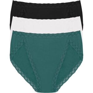 Natori Women’s Pima Bliss French Cut Briefs 3 Pack(Aspen Green/Coconut/Black)