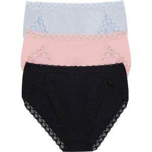 Natori Women’s Pima Bliss French Cut Briefs 3 Pack(Baby Blue/Delicate Peach/Black)