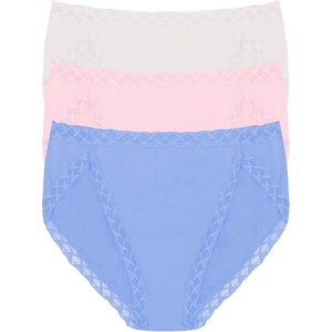 Natori Women’s Pima Bliss French Cut Briefs 3 Pack(Blue Iris/Soft Mulberry/Mink)