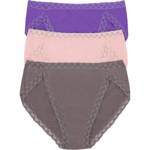 Natori Women’s Pima Bliss French Cut Briefs 3 Pack(Electric Purple/Delicate Peach/Mineral)