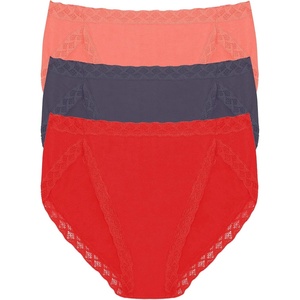 Natori Women’s Pima Bliss French Cut Briefs 3 Pack(Neon Coral/Greystone/Paprika)