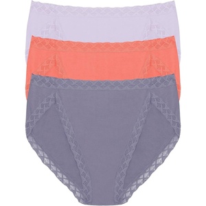 Natori Women’s Pima Bliss French Cut Briefs 3 Pack(Purple Pearl/Neon Coral/Twilight Haze)