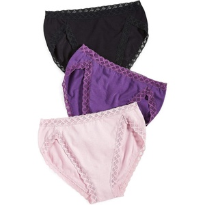 Natori Women’s Pima Bliss French Cut Briefs 3 Pack(Spanish Rose/Bellflower/Black (3 Pack))