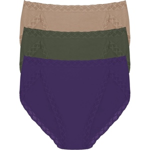 Natori Women’s Pima Bliss French Cut Briefs 3 Pack(Vivid Grape/Flint/Cafe)